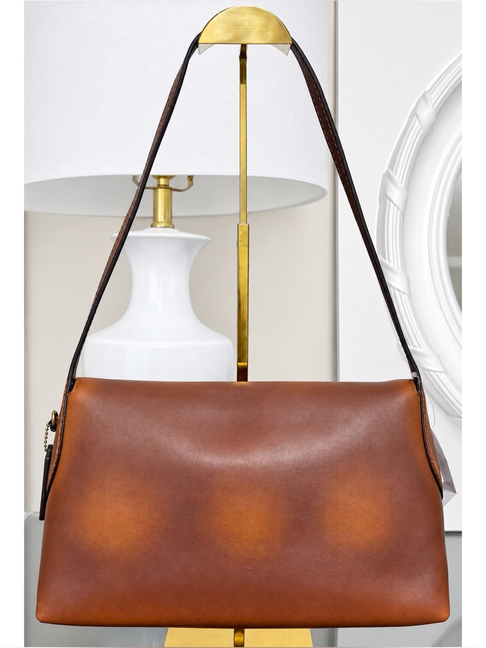 COACH Chelsea Shoulder Bag 30 In Loved Leather, BRASS/BROWN - Picture 3 of 9